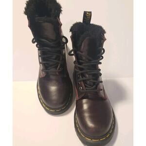 Dr. Martens Women's 5 Boots Oxblood Faux Fur Serena Combat Leather Cherry Red